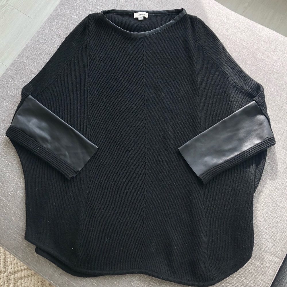 Black Sweater with Vegan Leather Sleeves
